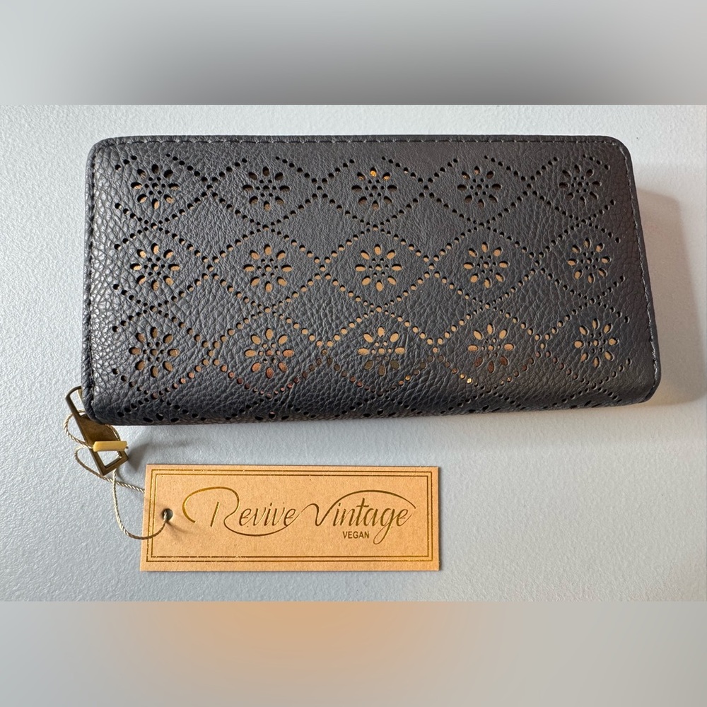Revive vintage vegan floral cut-out design multiple compartments zippered wallet